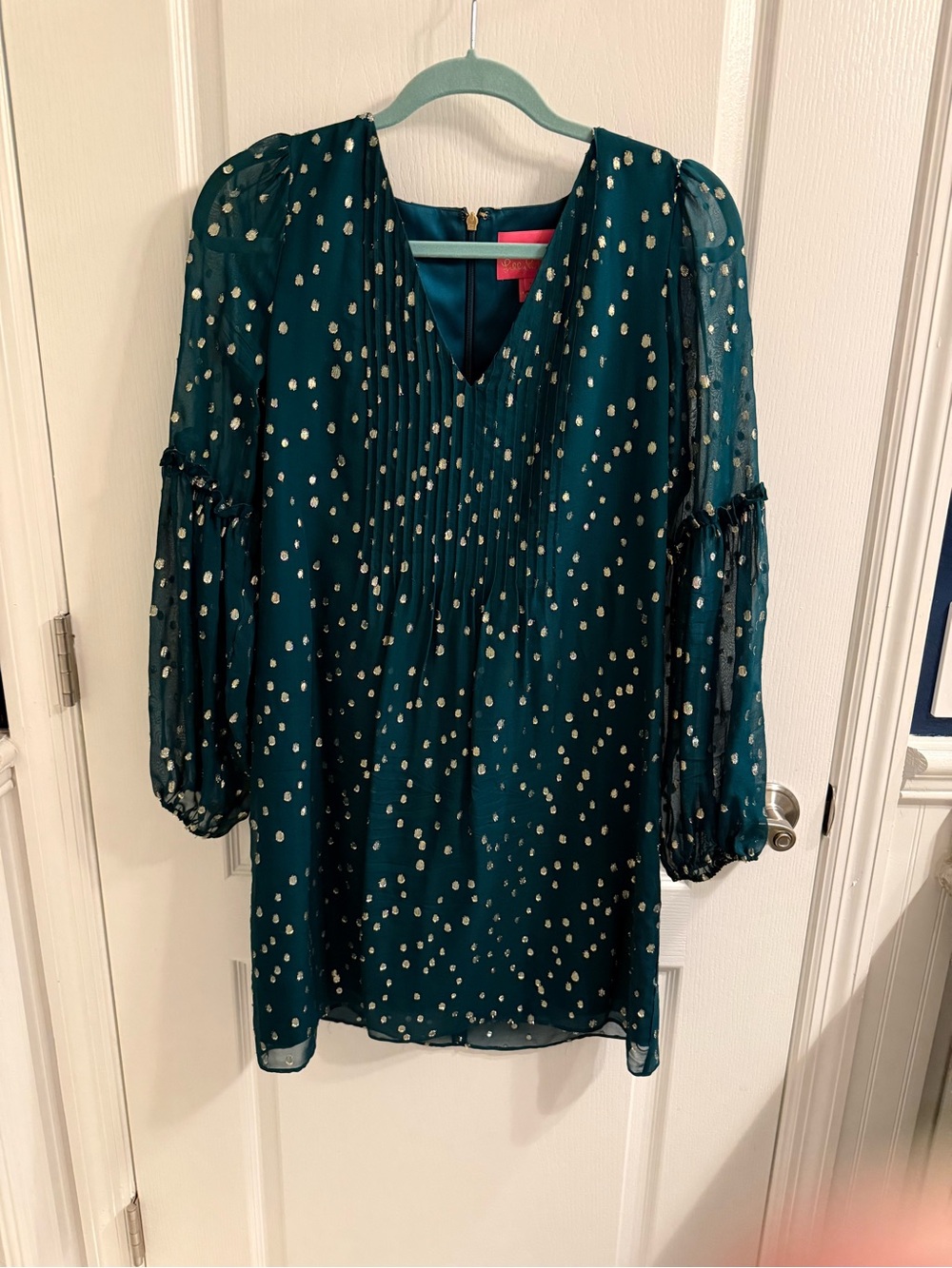 Women's Teal Dot Long-Sleeve dress